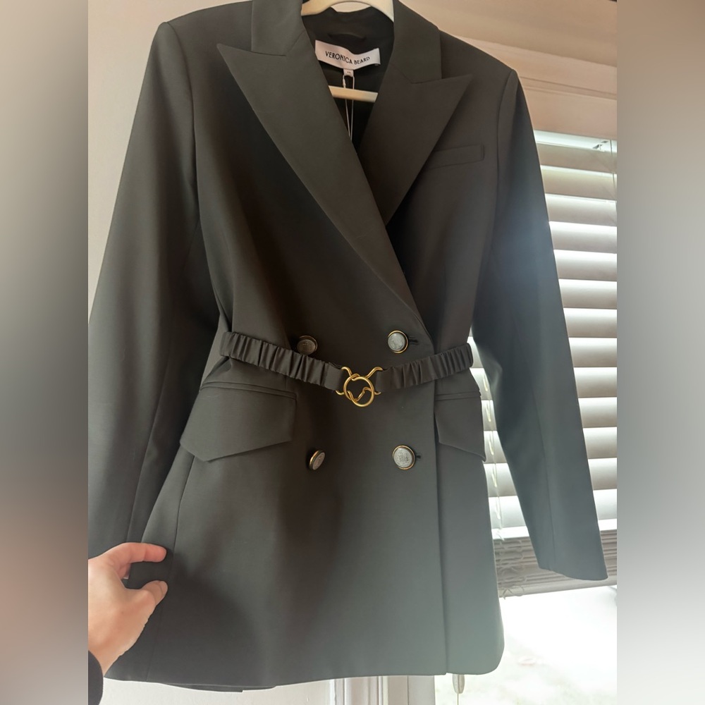 Veronica Beard Olive Green Double-Breasted Blazer with Gold Accent - Picture 4 of 7